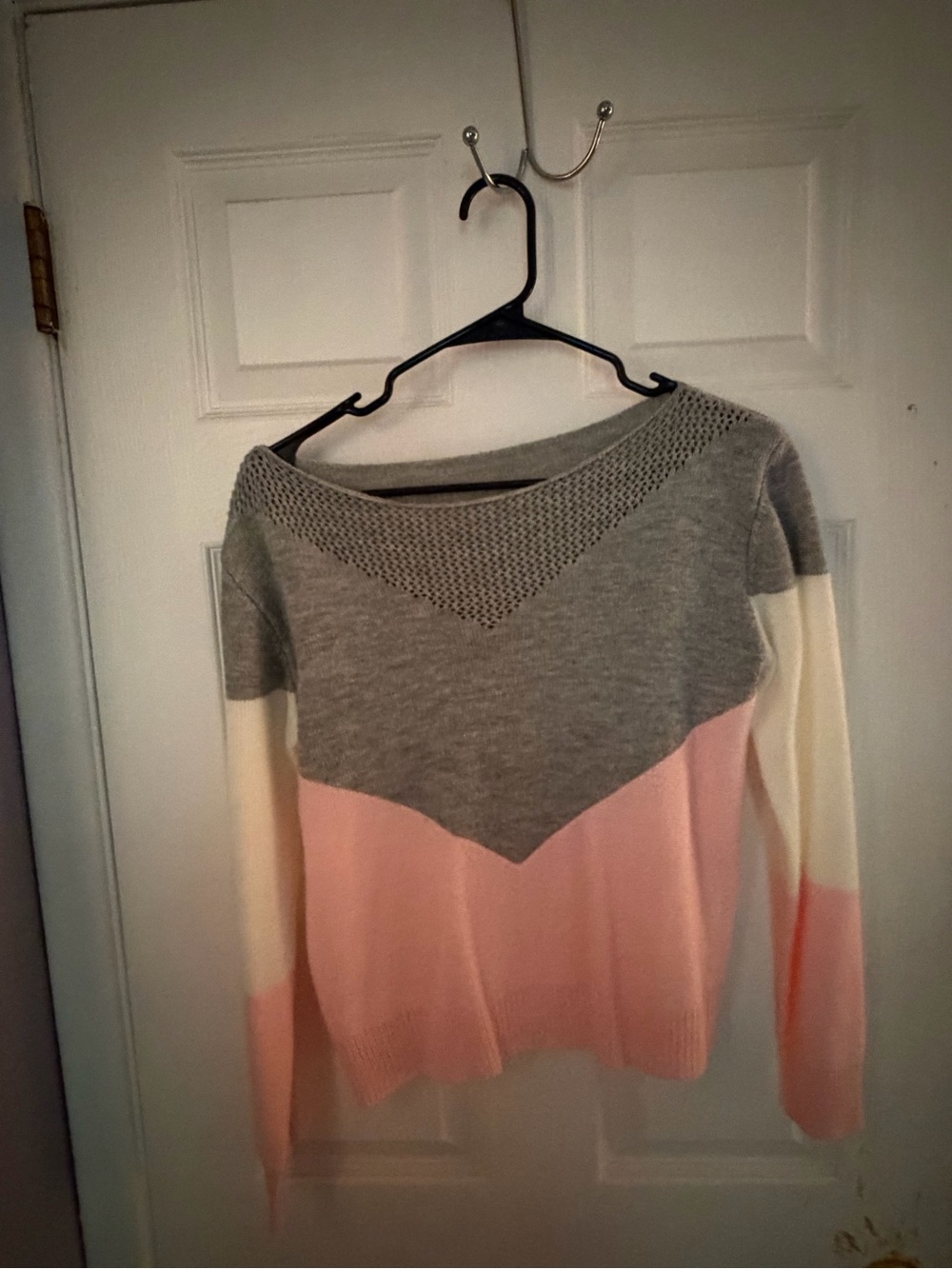 SHEIN Color Block Knit Sweater Gray Pink Cream Long Sleeve